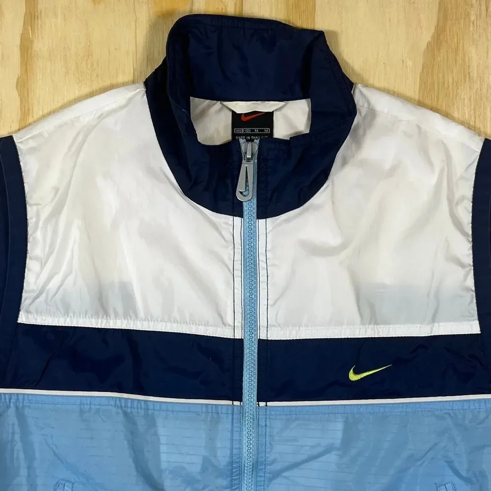 VTG 90s Nike Running Zip Up Vest Reflective Strips Size M Blue Colorblock Sport - Picture 2 of 5